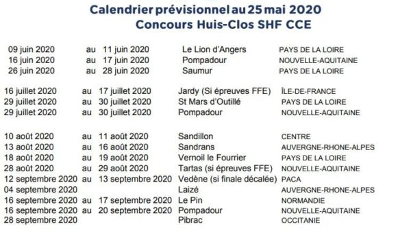 Calendrier CCE SHF : les jeunes chevaux reprendront début juin !