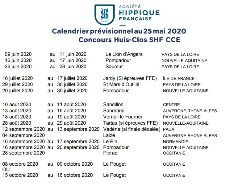 Calendrier CCE SHF : les jeunes chevaux reprendront début juin !