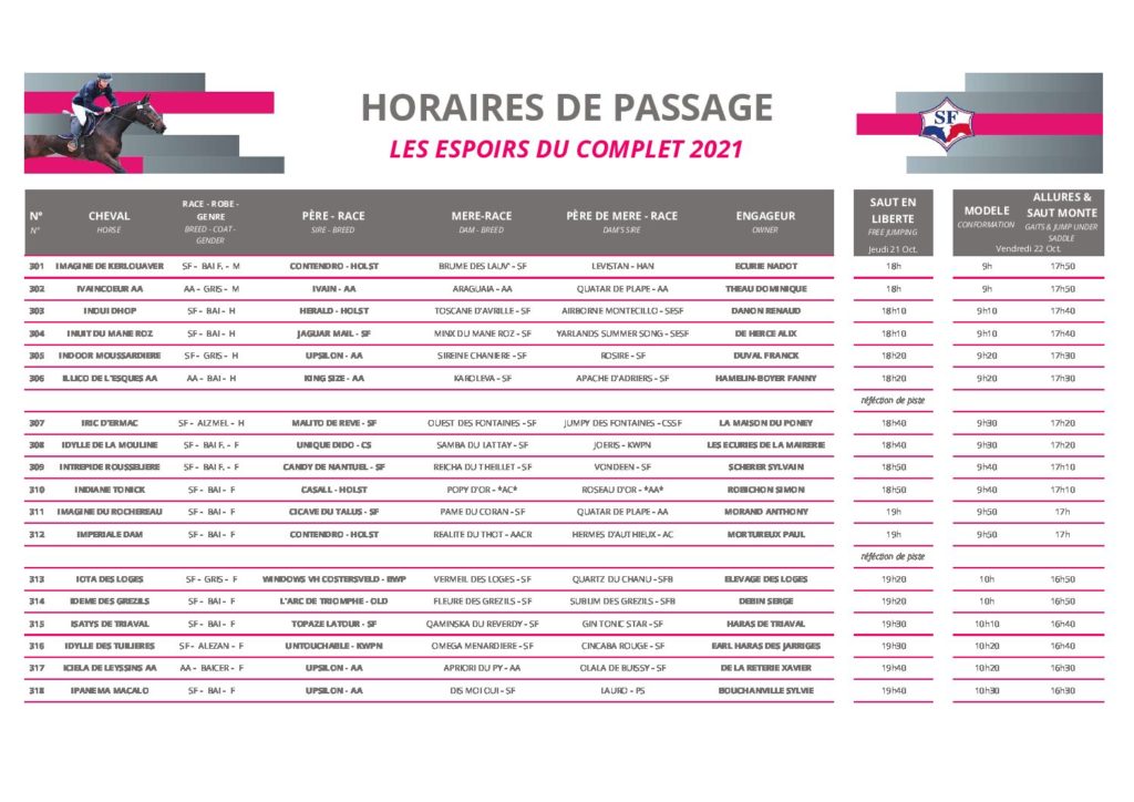 HORAIRES ESPOIRS DU COMPLET 2021